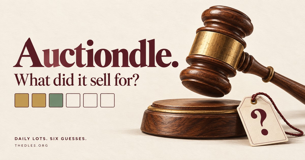 Auctiondle — what did it sell for? A walnut auction gavel on ivory paper.